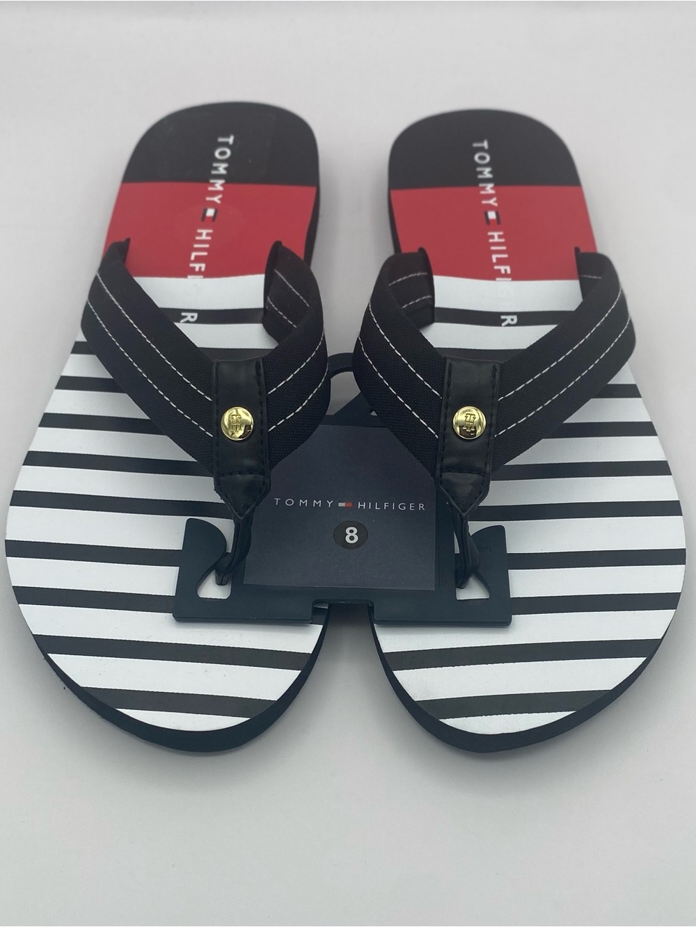 Tommy Hilfiger Jessak Flip Flops Womens 8M Nautical Striped Preppy Sandals NWT